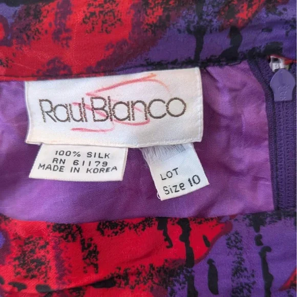 Vintage Raul Blanco 100% Silk Ruffle Skirt Red Purple Tiered Mini S - Picture 5 of 10